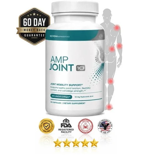 AMP Joint 10 bottle beside a diagram highlighting common joint support areas